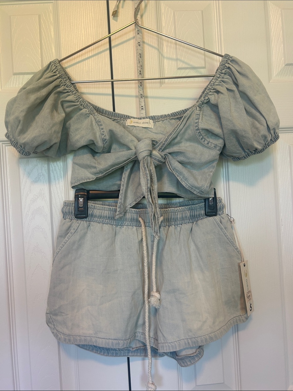 NWT Ocean Drive 2 Piece Matching Set Denim Shorts and Crop Top, size S